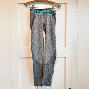 Gymshark Grey Leggings with Teal Logo Waistband